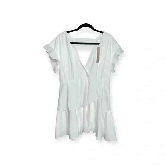 Anthropologie Ruffled V-Neck White Mini Dress size XS *NWT* - Picture 4 of 13